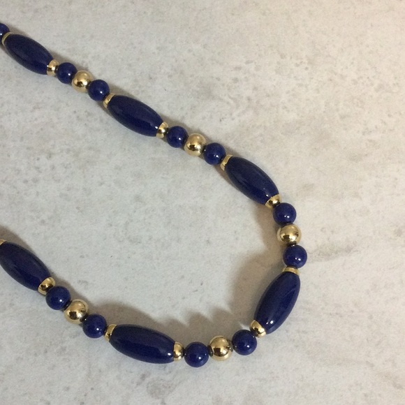 12” navy and gold bead necklace - Picture 5 of 6